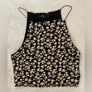 Women’s Floral Black and Yellow Spaghetti Strap Top